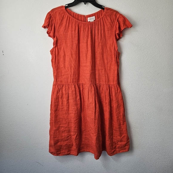 Velvet by Graham & Spencer Evonne Linen Mini Dress Size Large Orange Pockets - Picture 3 of 11